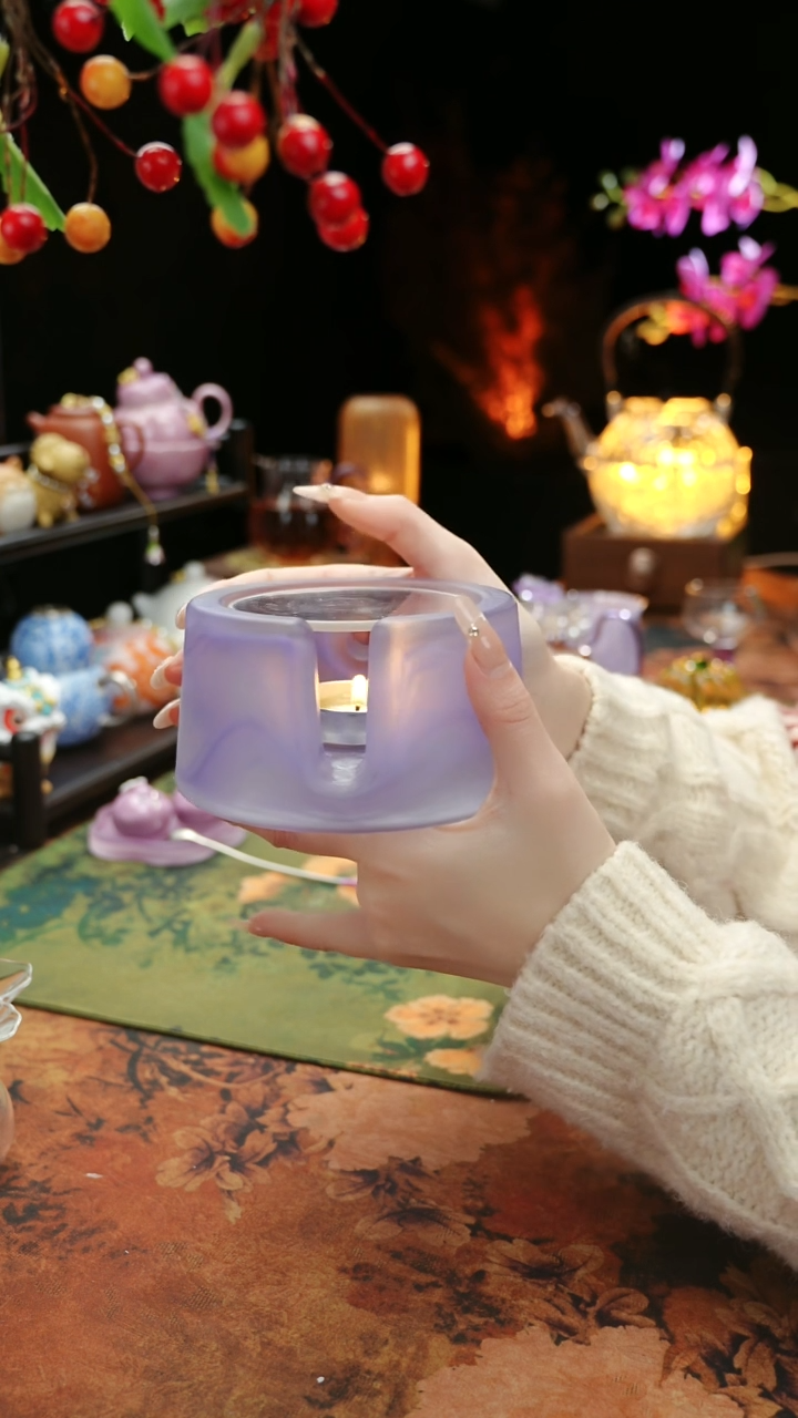 【闪购商品】紫色水晶琉璃蜡烛温茶台