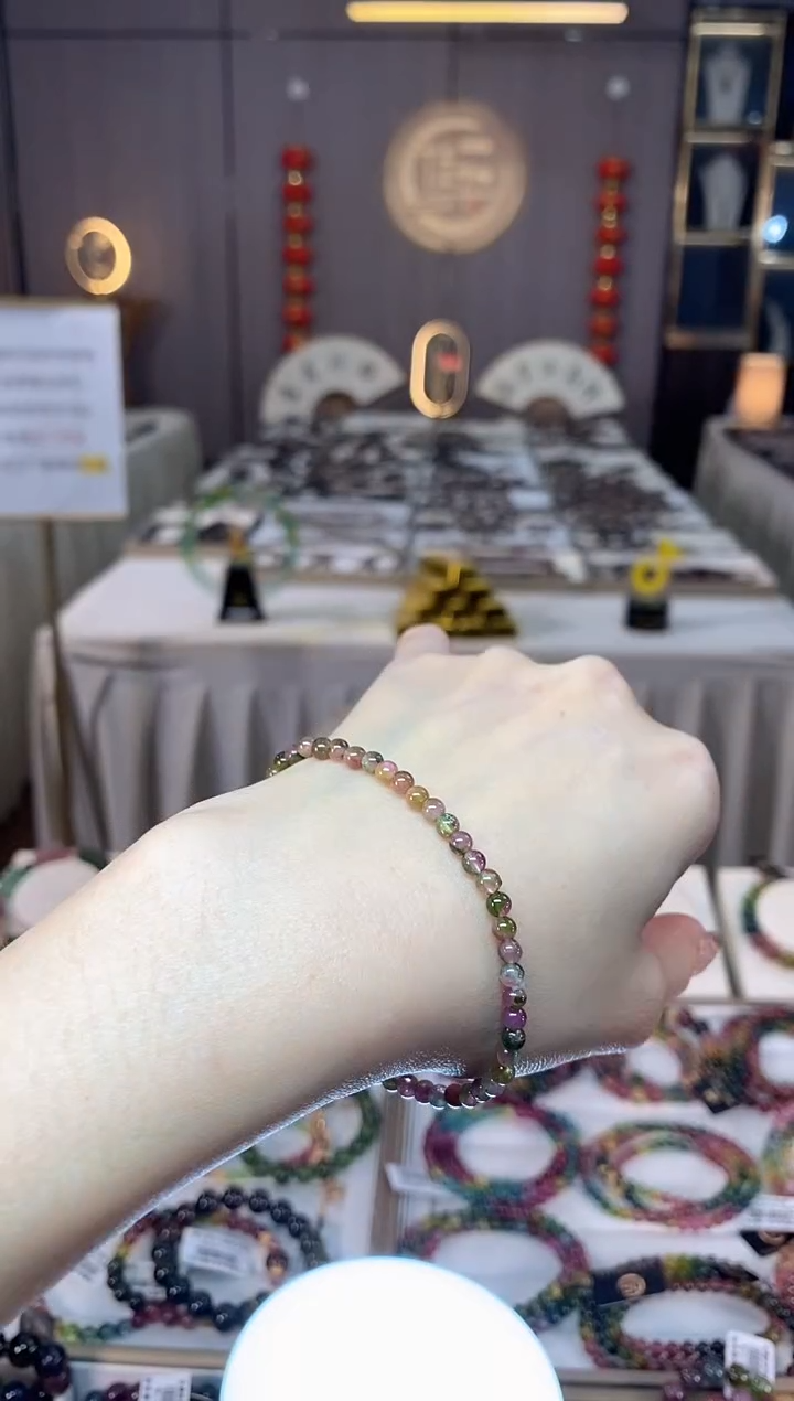 未镶嵌老矿碧玺西瓜单圈手串3mm+碧玺dan多样性发货一条