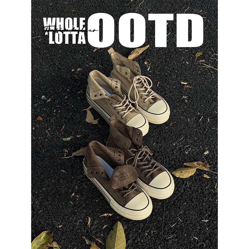 NewRockStarChoppa秋冬新款小众日系复古帆布鞋 情侣厚底增高板鞋