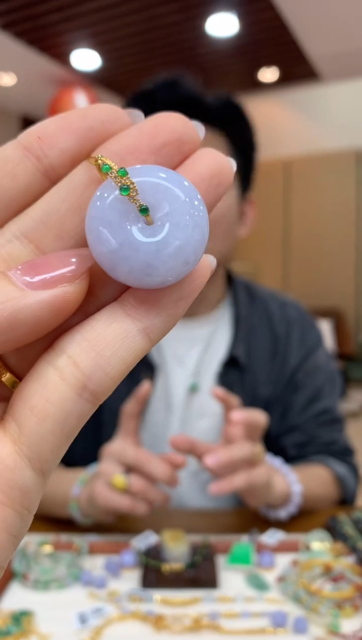 吊坠(不含链)18K金镶嵌翡翠平安扣