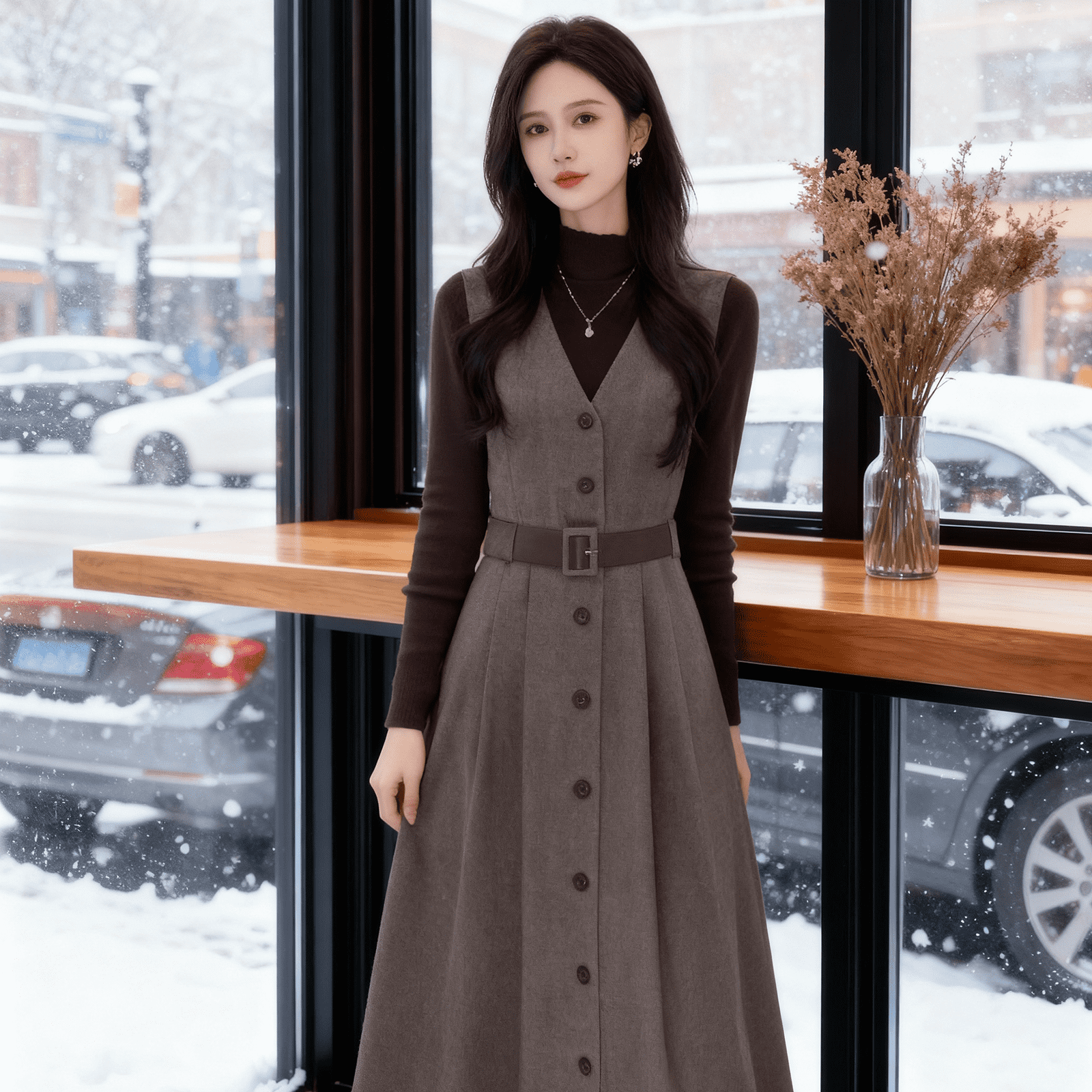 歌莉娅人字纹可水洗绵羊毛套装冬季新款收腰显瘦学院风1ENLAE0U0