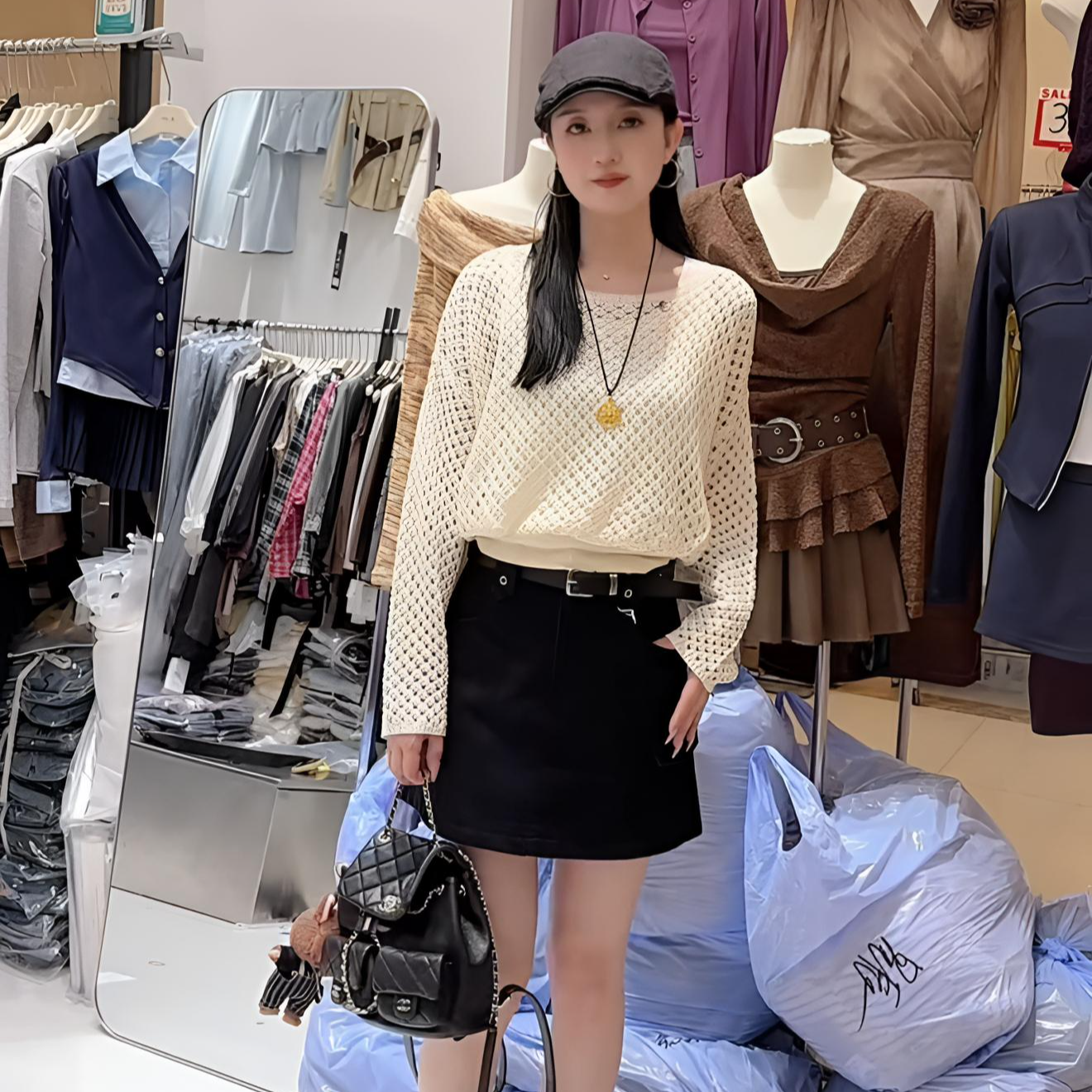 兔小姐老板娘定制百搭时尚镂空针织两件套上衣