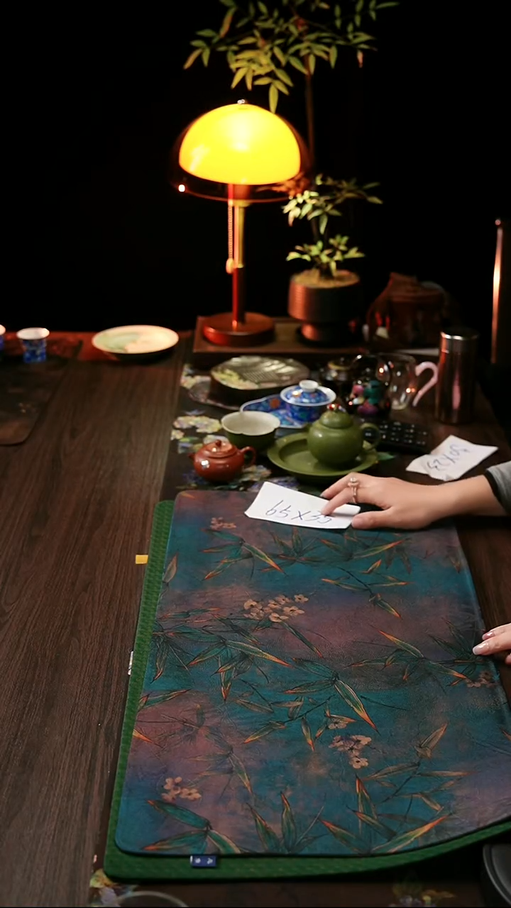 6535蓝渐变竹子双面茶席