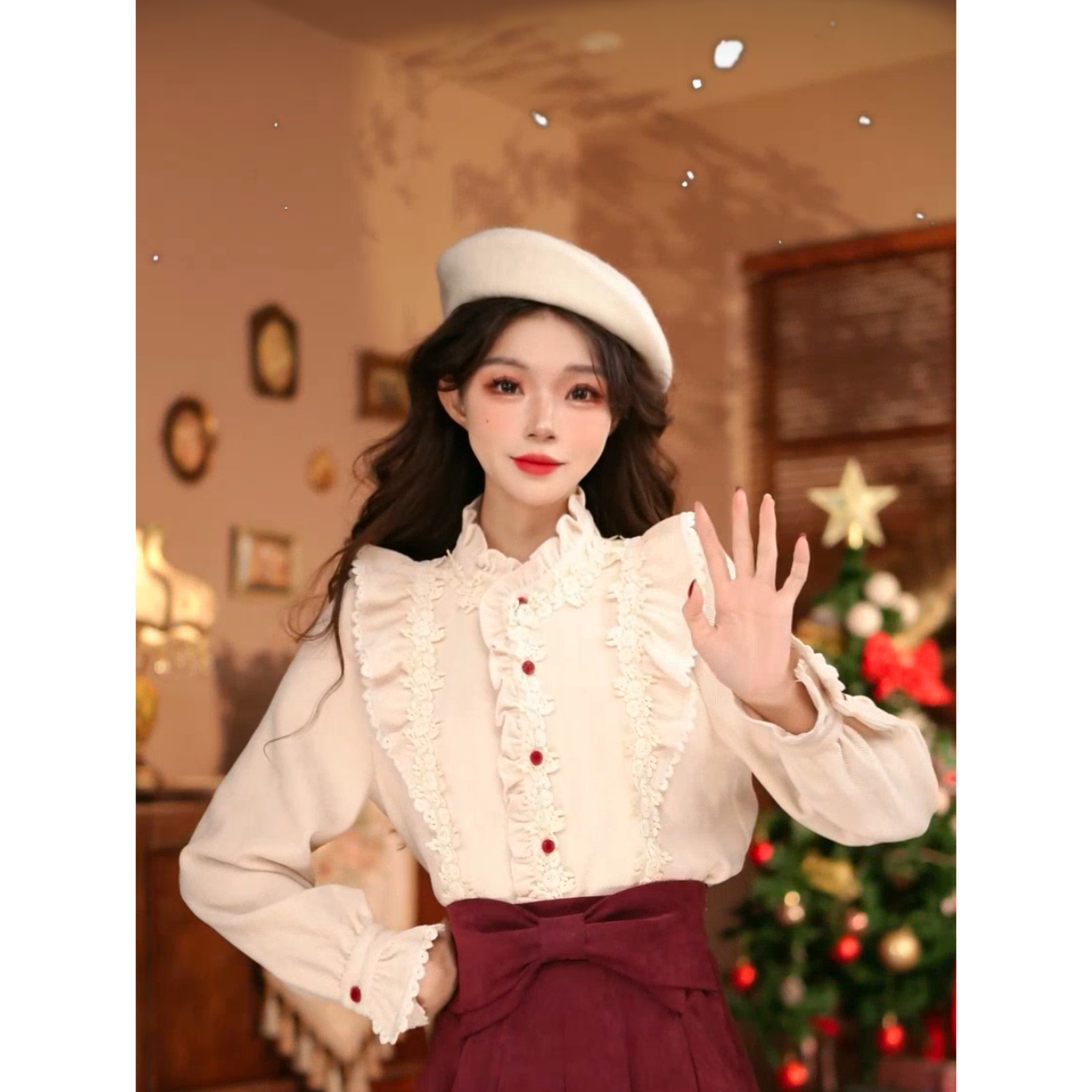 岑岑【花桥锦梦】港味复古显瘦气质设计感上衣30908