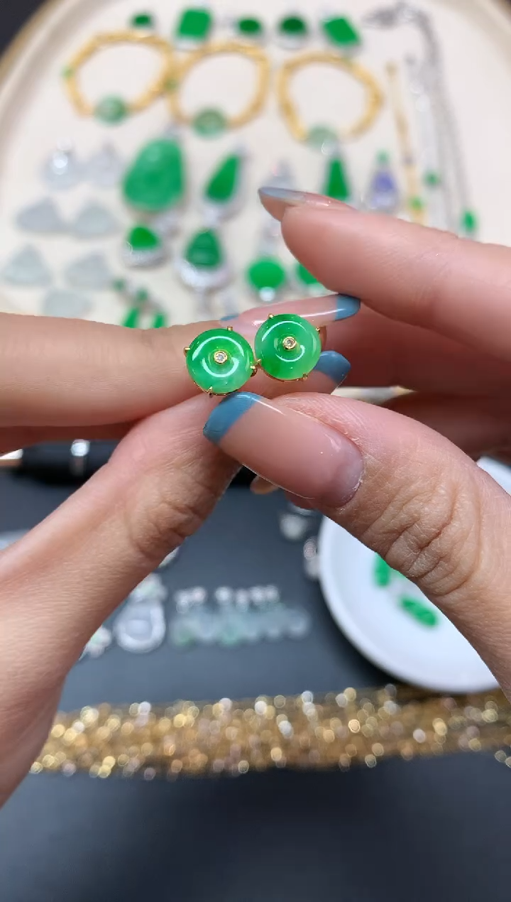 【闪购商品】翡翠耳饰18K金镶嵌耳饰A506|1999