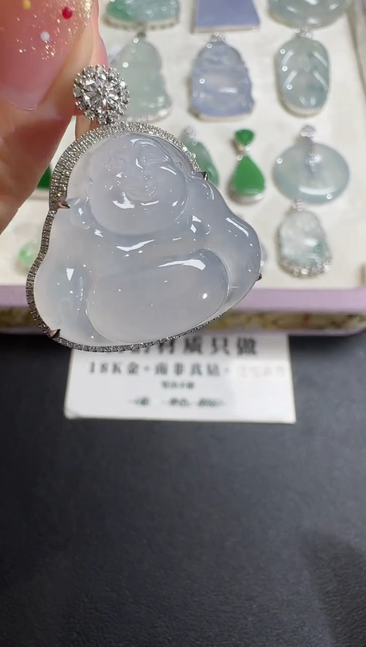 【闪购商品】翡翠吊坠(不含链)18K金镶嵌【源头工厂】钻石镶嵌