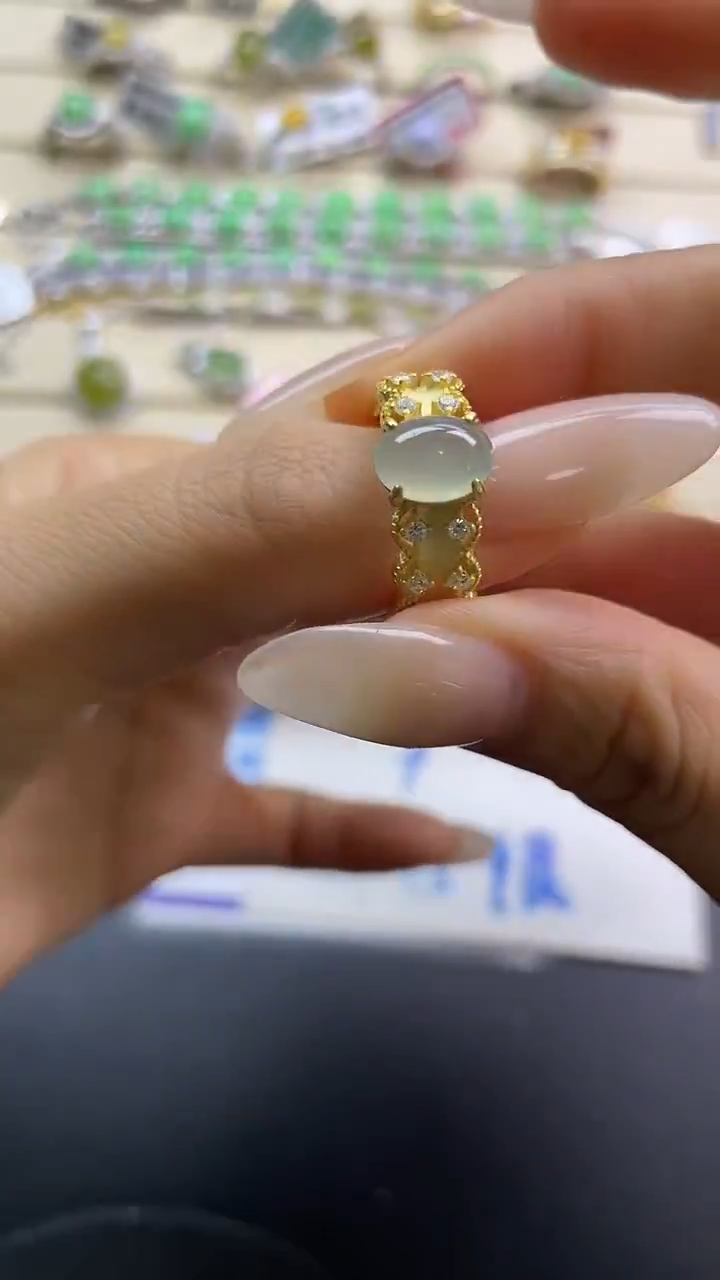 银S925镶嵌戒指翡翠翡翠 蛋面 银S925镶嵌