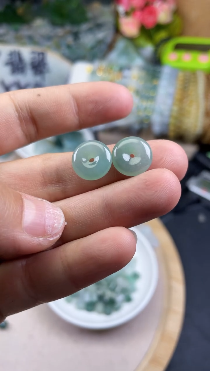 【闪购商品】翡翠颈饰未镶嵌缅甸天然翡2颗平安扣49