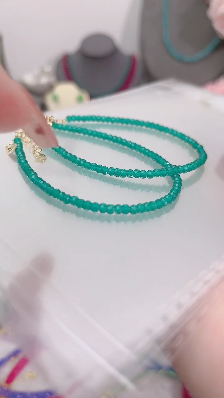 银S925镶嵌手链祖母绿算盘刻49