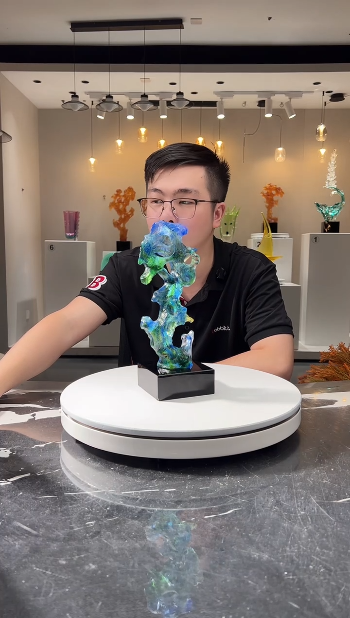 摆件巴比特美学-蓝绿色小号太湖石+底座