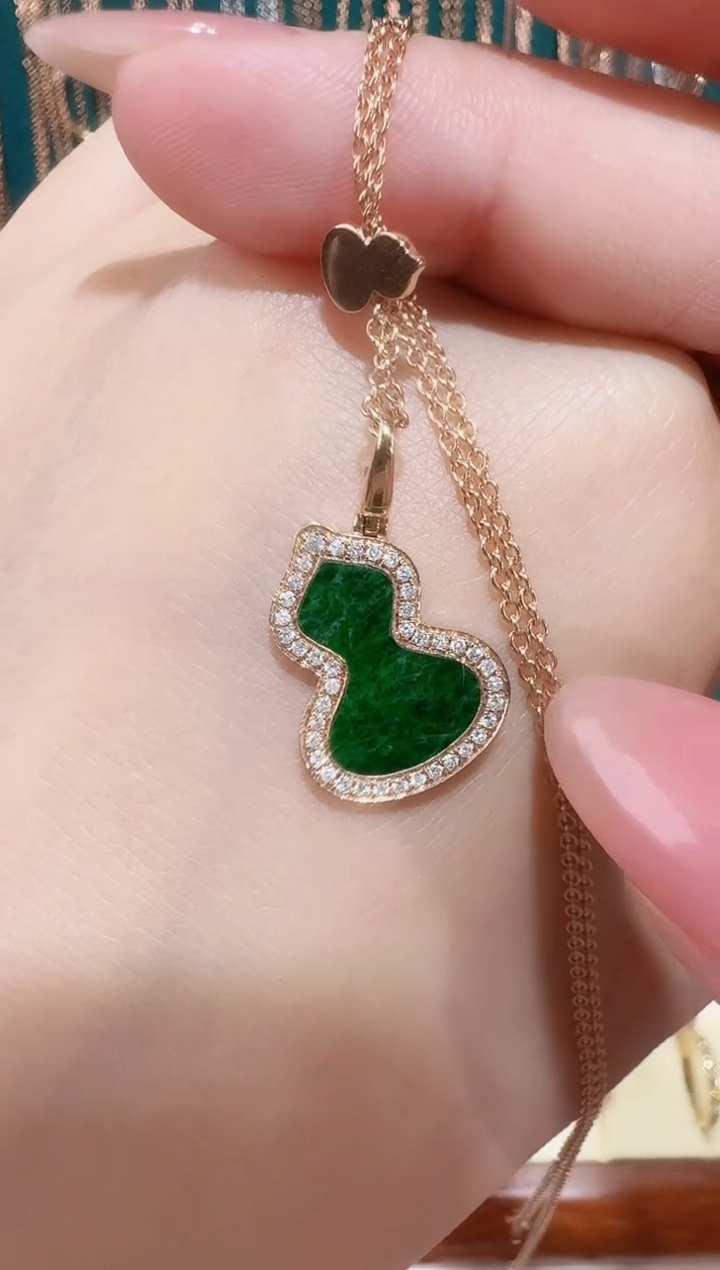 【闪购商品】翡翠套链18K金镶嵌绿色葫芦套链