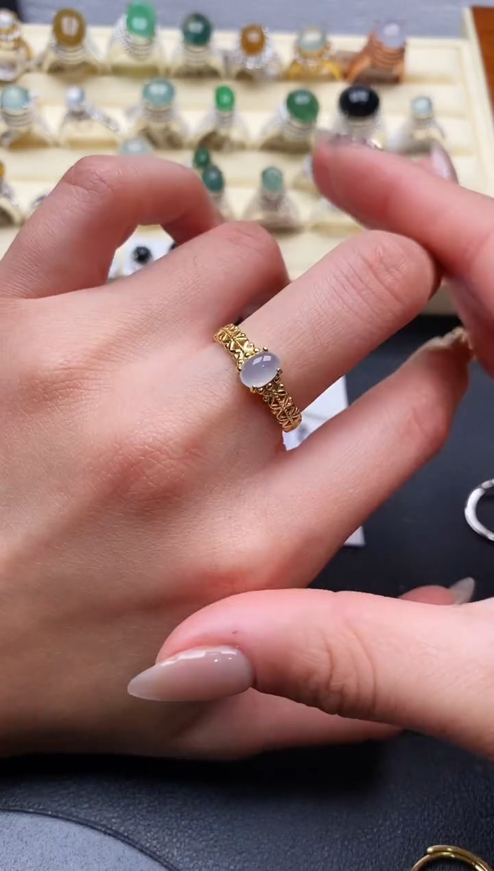 【闪购商品】翡翠戒指银S925镶嵌缅甸翡翠3   5+8