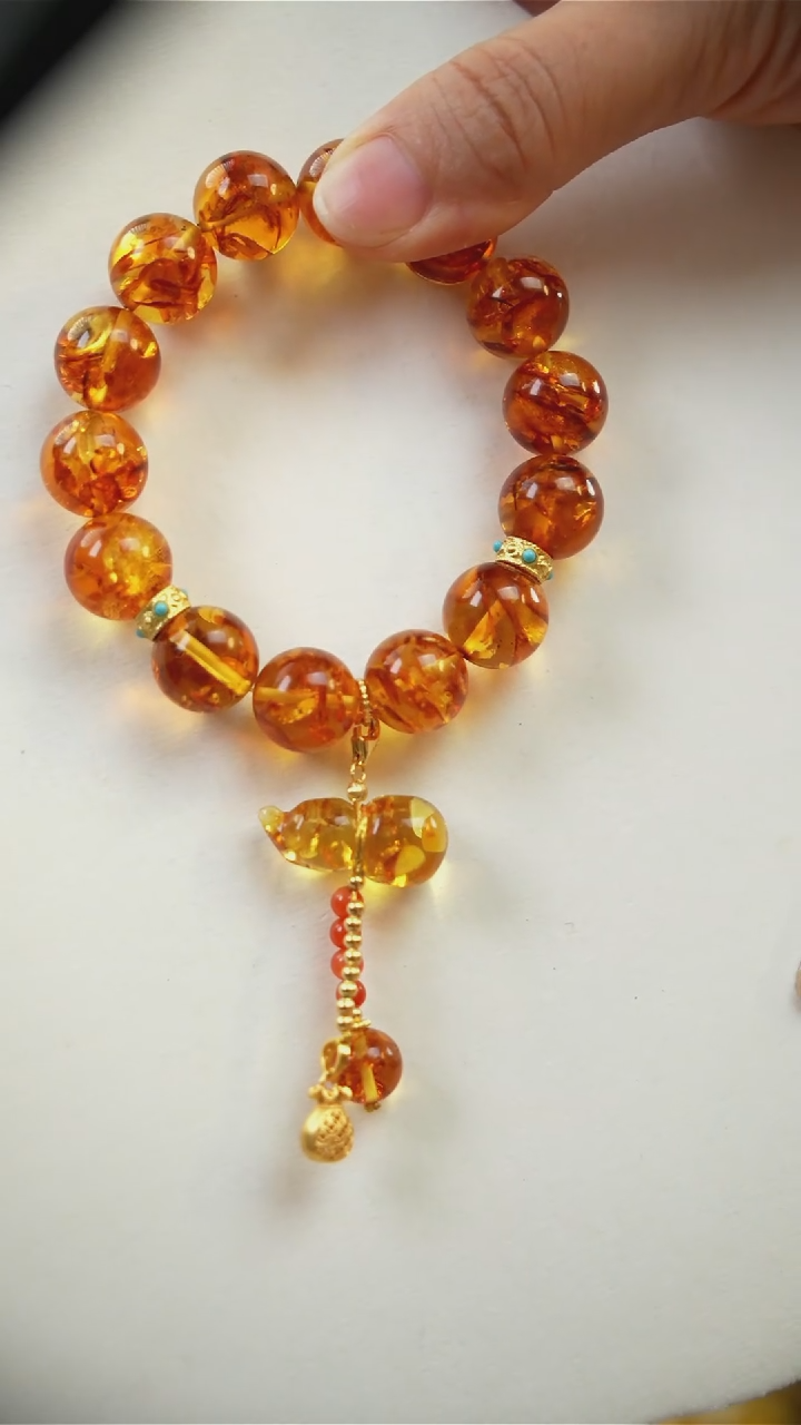 未镶嵌琥珀手链花珀设计款手串带小葫芦