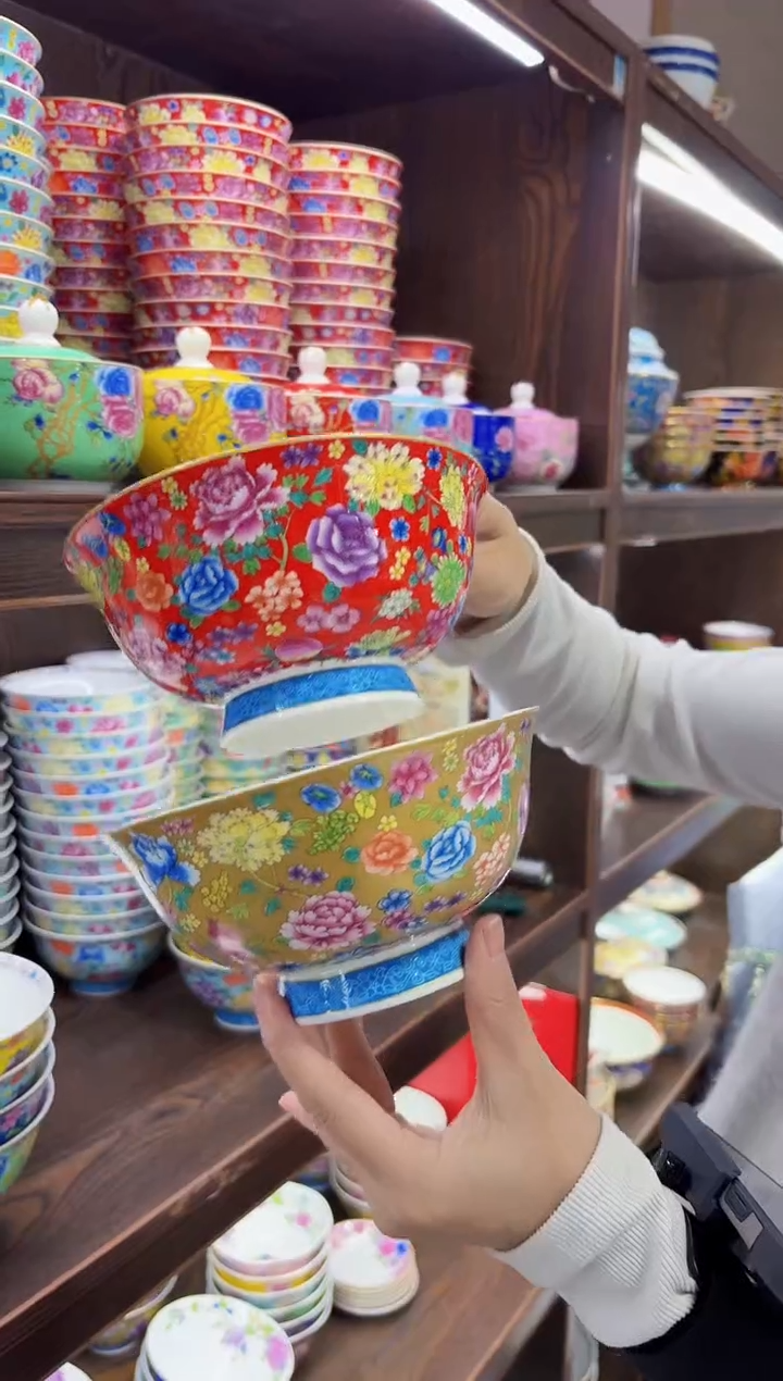 珐琅6英寸面碗2个景德镇陶瓷