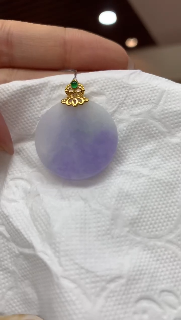 吊坠(不含链)18K金镶嵌翡翠无事牌