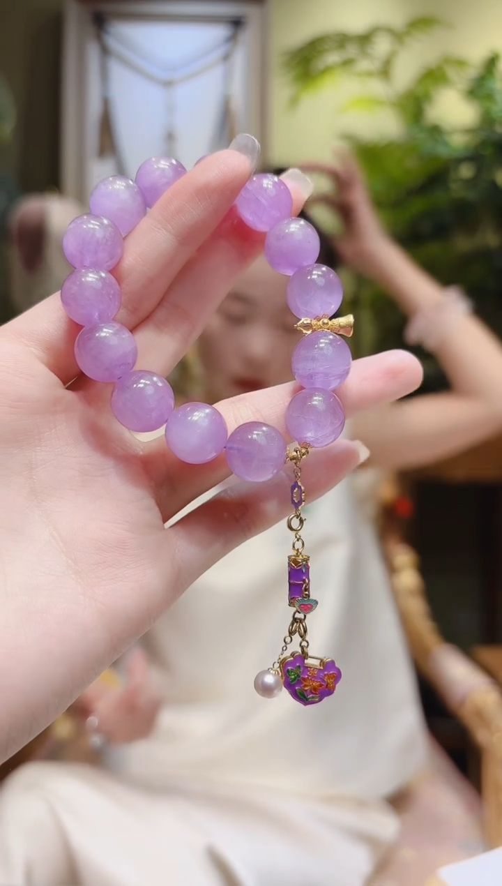 【闪购商品】锂辉石手串18K金镶嵌紫锁长提溜紫锂辉手串
