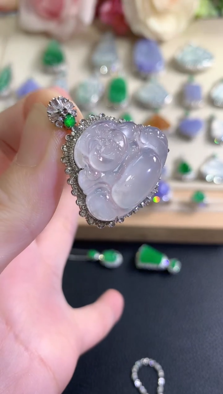 吊坠(不含链)18K金镶嵌翡翠冬日珠宝Q131