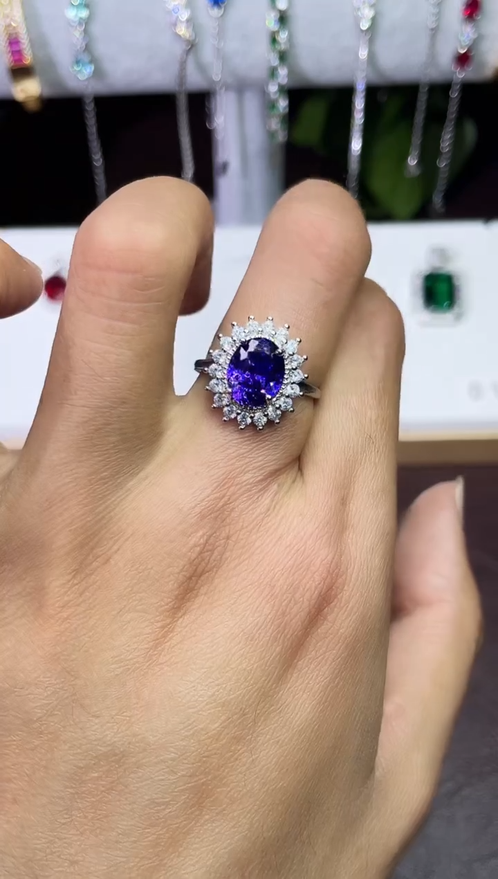 合金合成钻石紫宝戒指