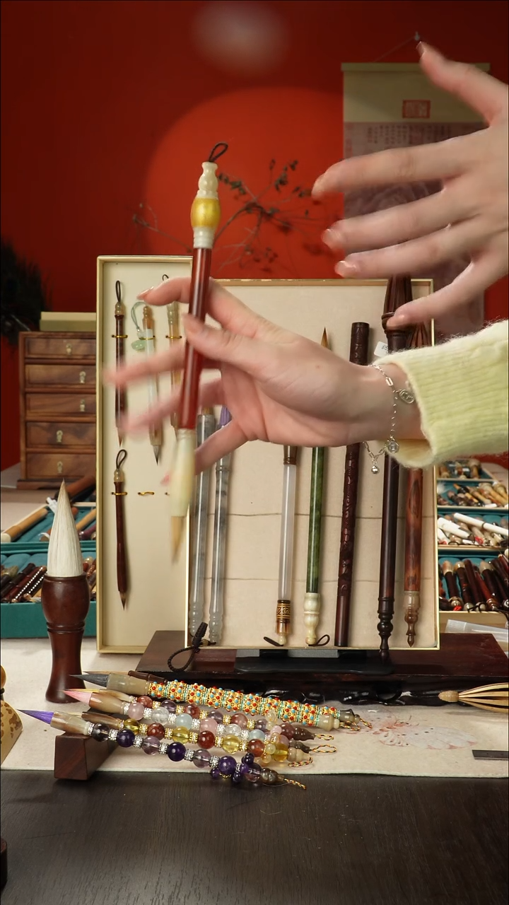 38号闪孤品高货毛笔链接 清水试笔 蘸墨不退