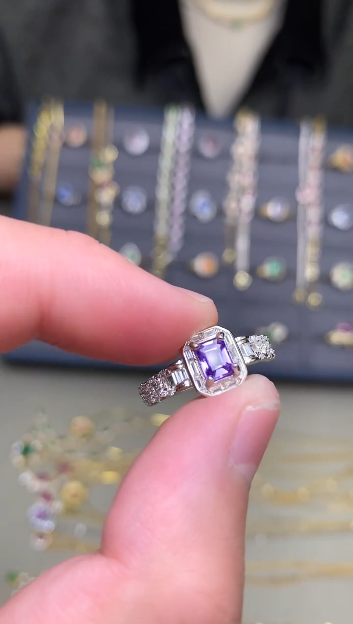 戒指蓝宝石银S925镶嵌戒指