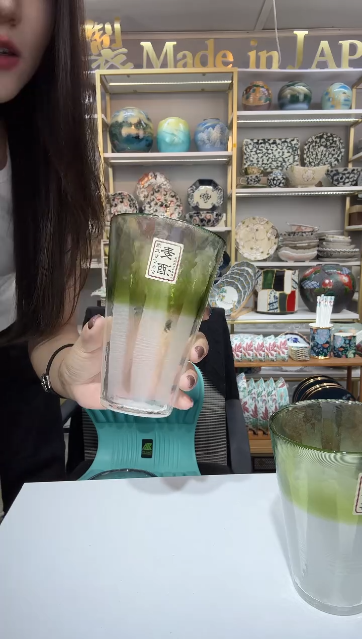 陶瓷400ml阔口杯-杯口淡绿一只