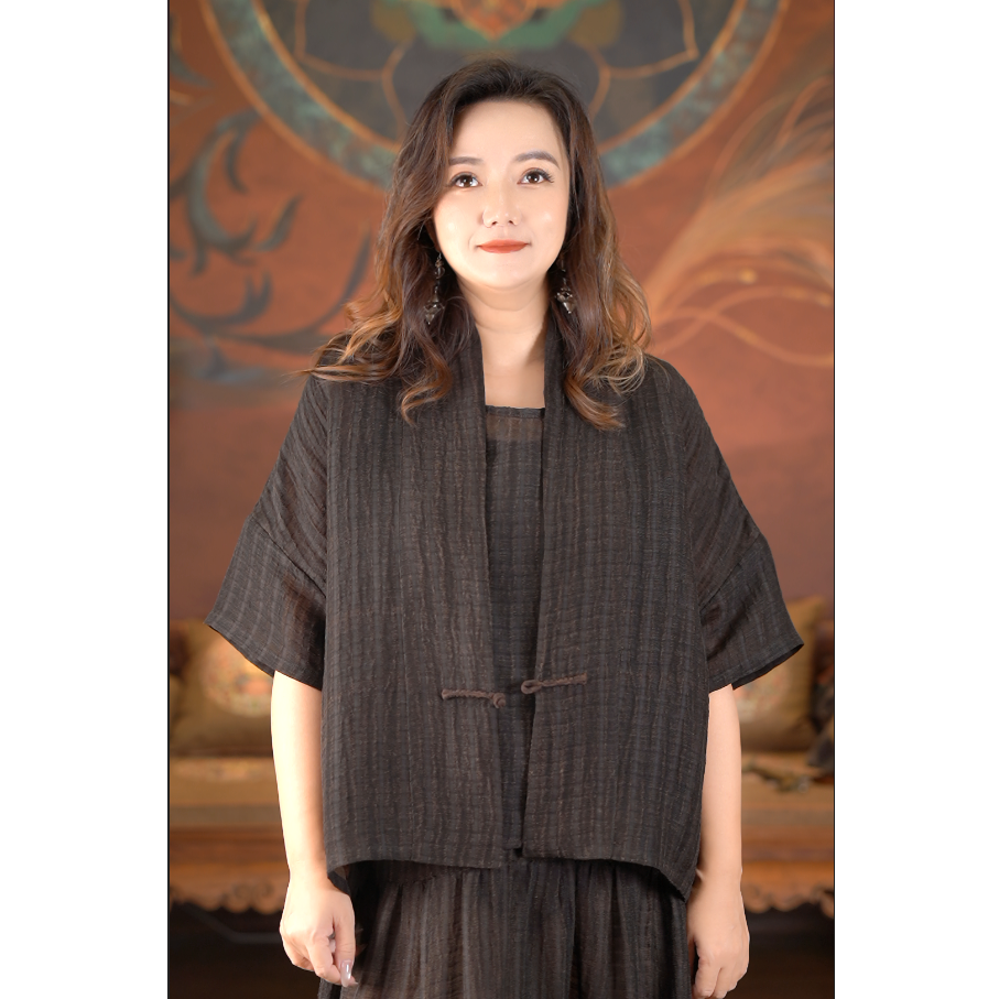 爱上莲心【云织】香云纱定制款丝麻一颗扣上衣  中式老钱风复古