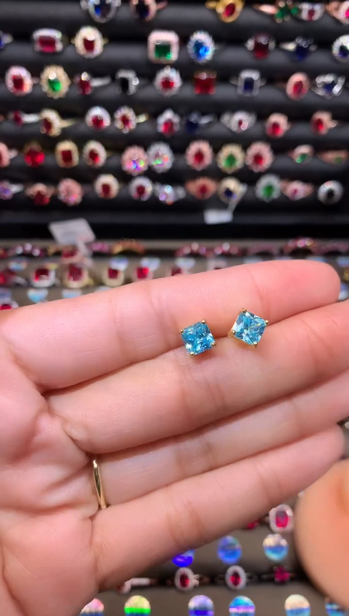 【闪购商品】海蓝宝石耳坠银S925镶嵌6金