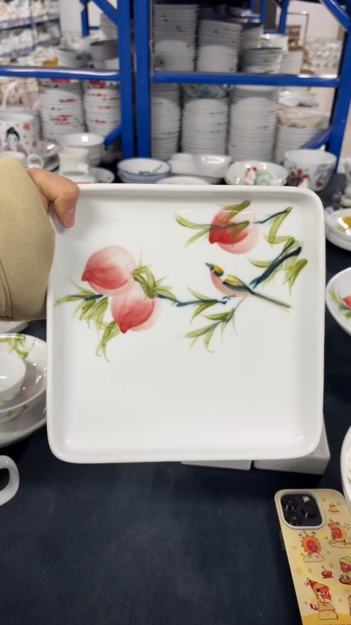 景德镇手绘釉中彩（食品级）四方盘