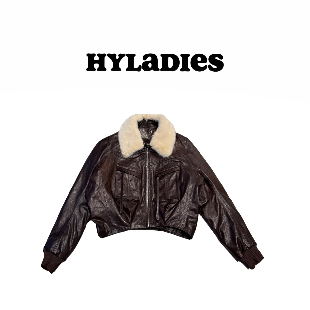 HYLADIESWEAR  『水貂领真皮』欧货油蜡绵羊皮鹅绒水貂领真皮外套