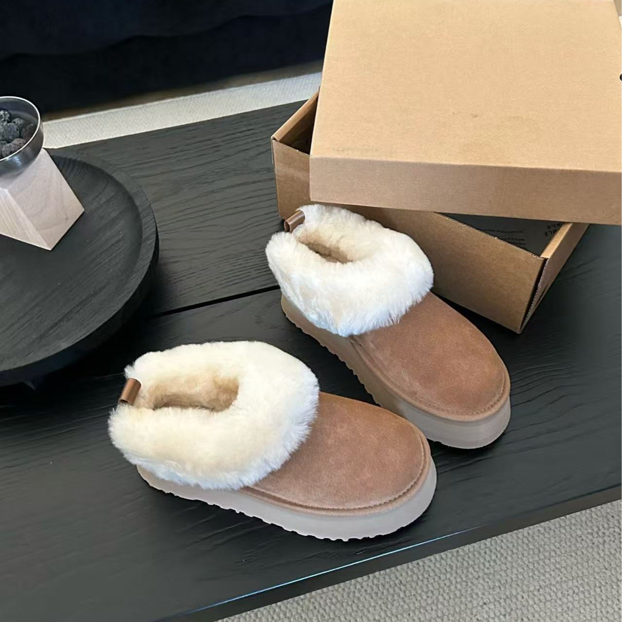 （塔茨勒）真皮时尚保暖冬季百搭秋冬皮毛一体低帮