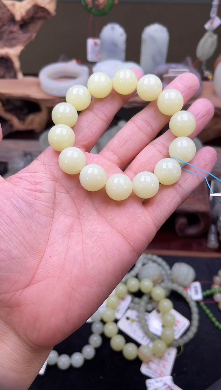 【闪购商品】和田玉未镶嵌手串卡16若羌黄玉圆珠9008259