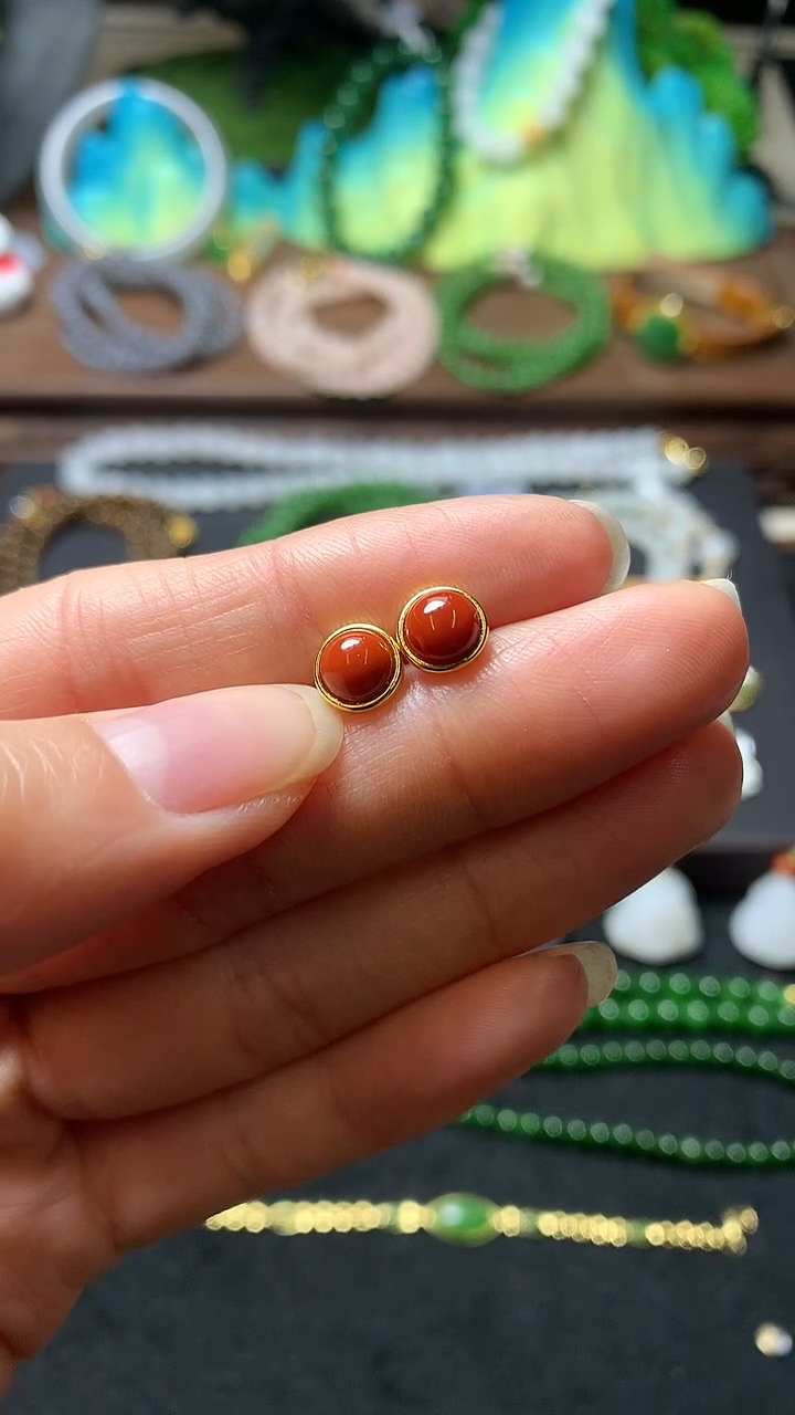 【闪购商品】南红玛瑙耳饰银S925镶嵌耳钉