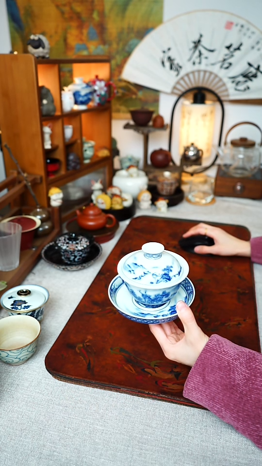 【闪购商品】山水盖碗青花三才盖碗简约新中式   