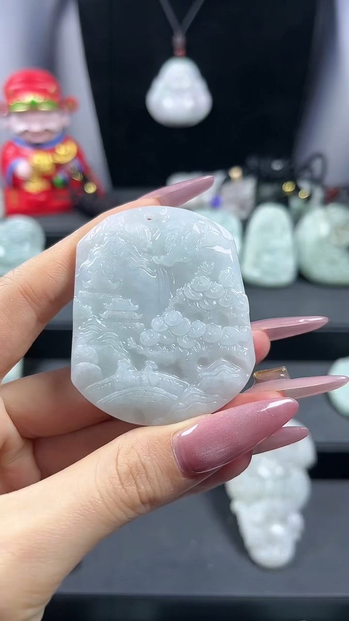 【闪购商品】翡翠颈饰未镶嵌山水牌