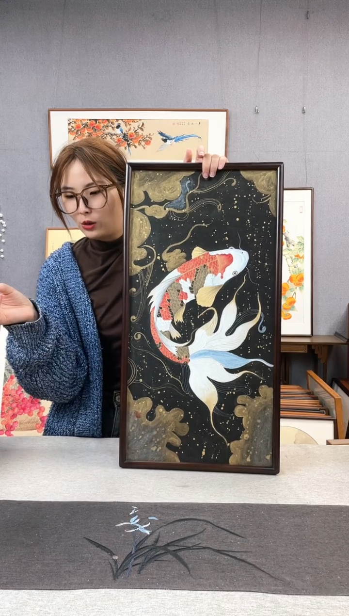 【闪购商品】国画手写手绘带框作品-35*68-杨春柳