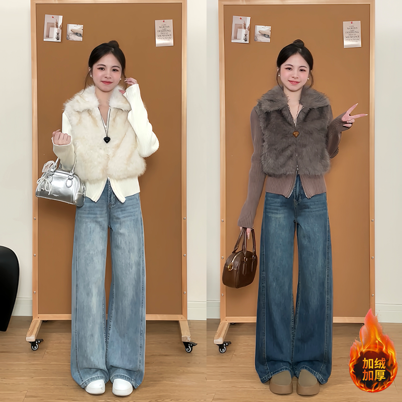 【秋冬必备牛仔】2025新款秋冬百搭显瘦小个子专款加绒阔腿牛仔裤女