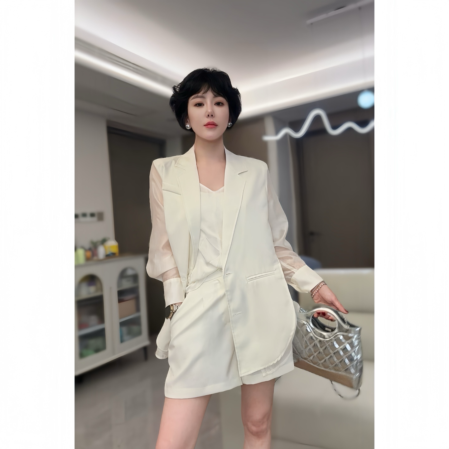 【小小姝专属】AB面天丝西装套装女夏新款韩版西装+短裤两件套