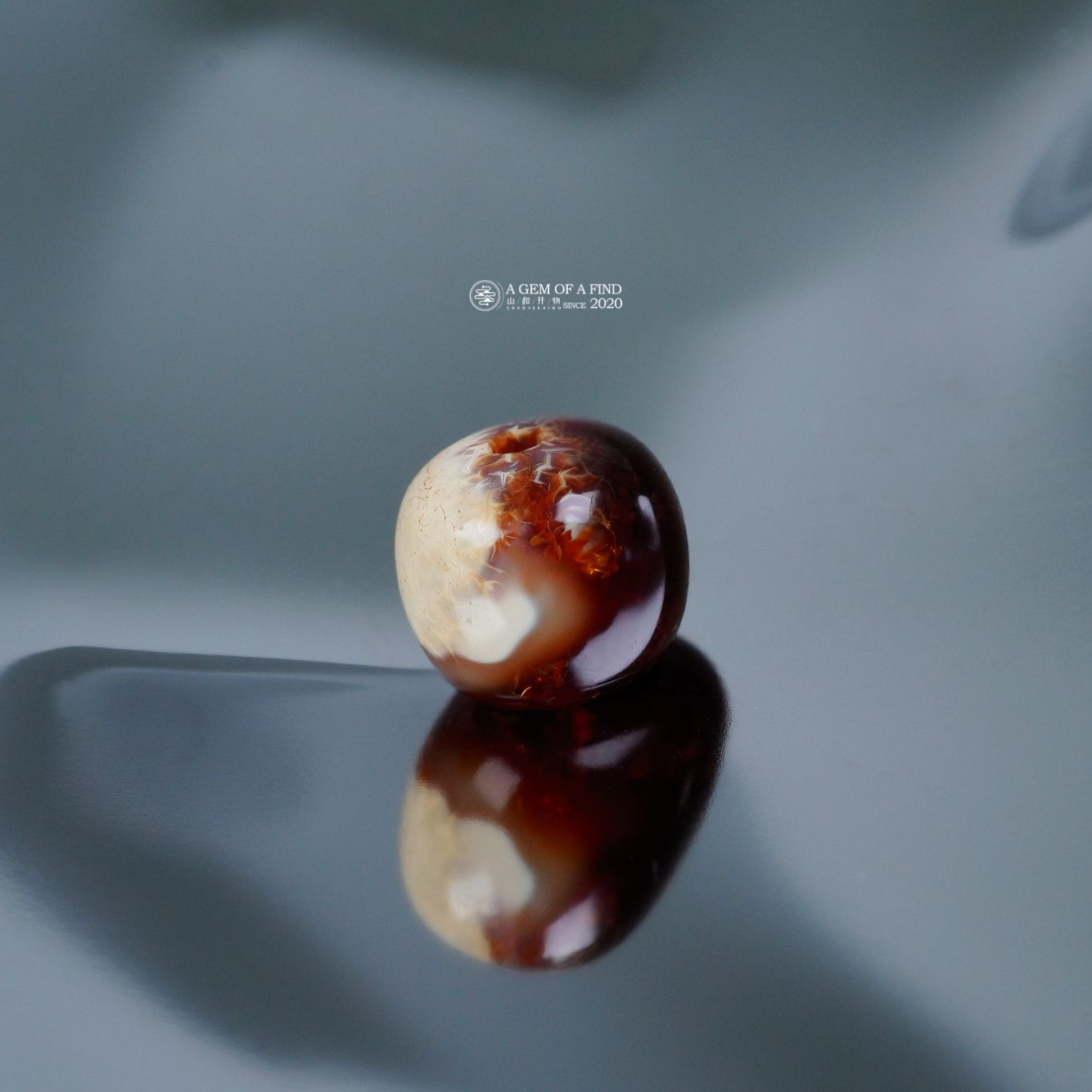 山和开物｜9mm红白沁色妖花满沁老型文玩配饰 天然琥珀蜜蜡