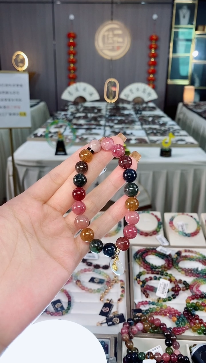 老矿碧玺油料色标彩虹单圈手串10mm+未镶嵌碧玺dan多样性发货一条