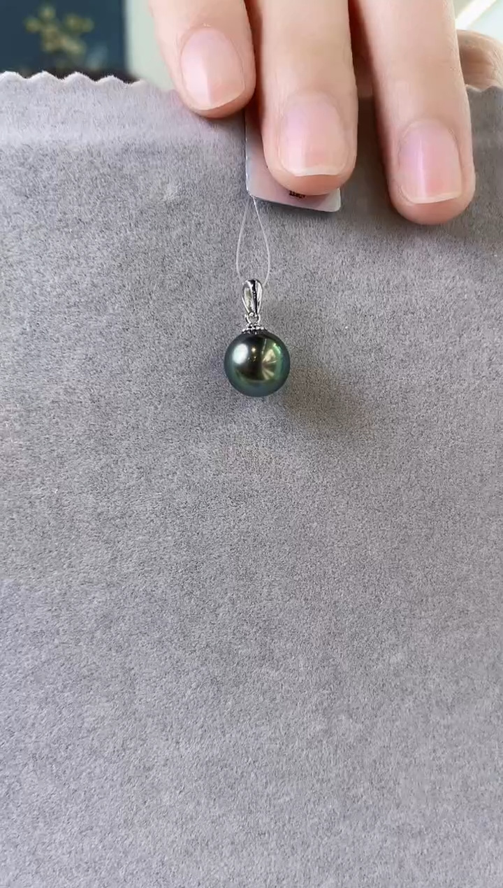 【闪购商品】海水珍珠吊坠(不含链)银S925镶嵌9-10大溪地黑珍珠吊坠