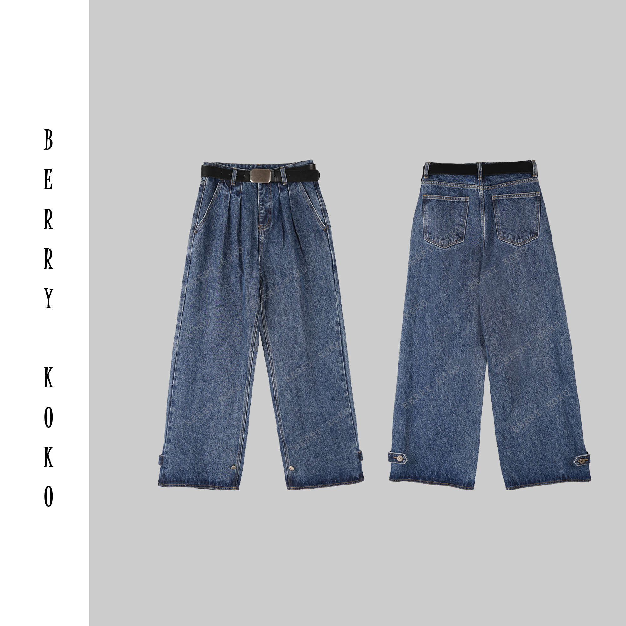  秋款小众设计款复古洗水两穿直筒牛仔裤 （可阔腿 可束脚）裤子K15