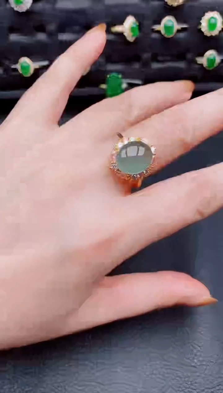 【闪购商品】翡翠戒指银S925镶嵌天然a货翡翠226