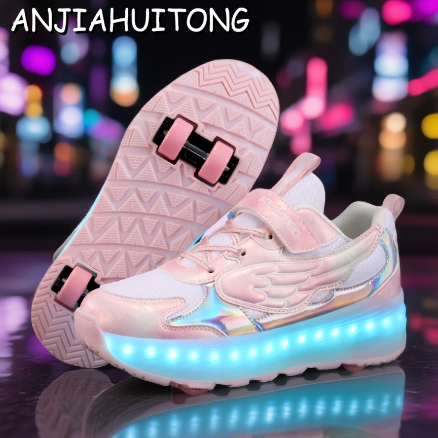 儿童暴走鞋男女童运动滑轮鞋学生隐形伸缩溜冰鞋爆走滑冰四轮