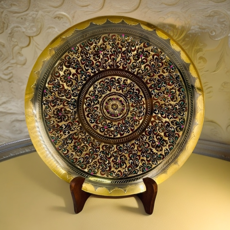 纯手工黄铜龙纹摆件挂件个性花纹珐琅彩装饰盘直径客厅装饰用品