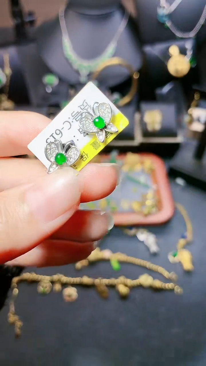 翡翠银S925镶嵌耳饰耳饰