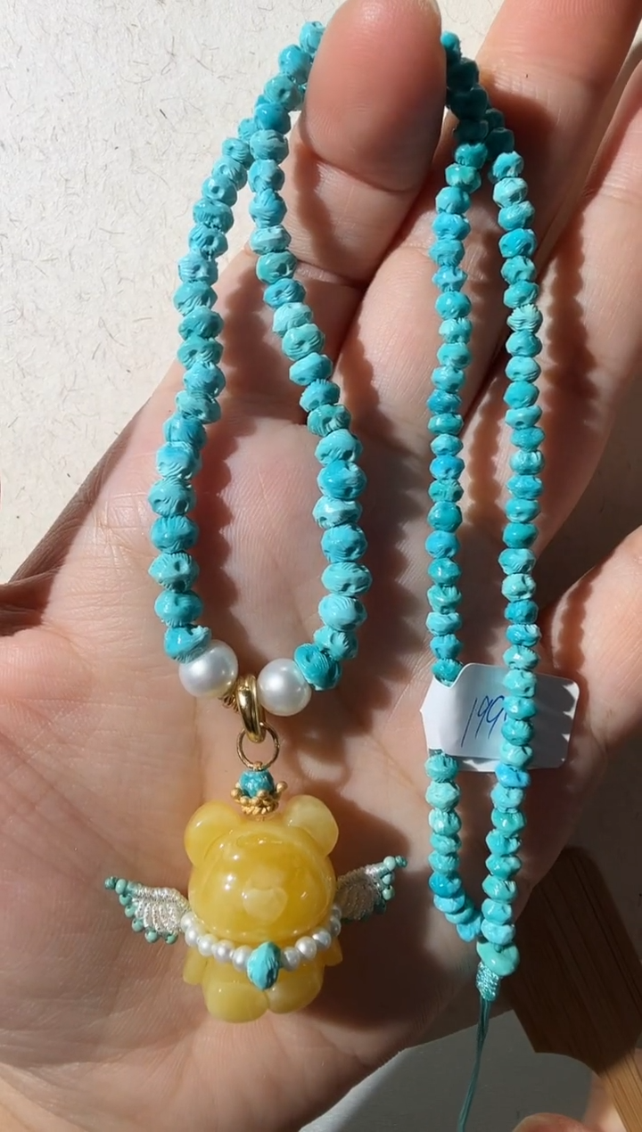 蜜蜡项链未镶嵌蜜蜡小熊项链