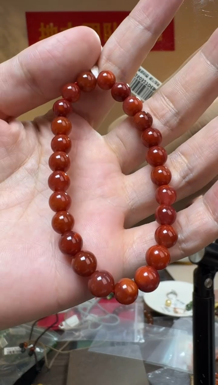 未镶嵌手串南红玛瑙约7mm+原矿满色满肉南红单圈手串