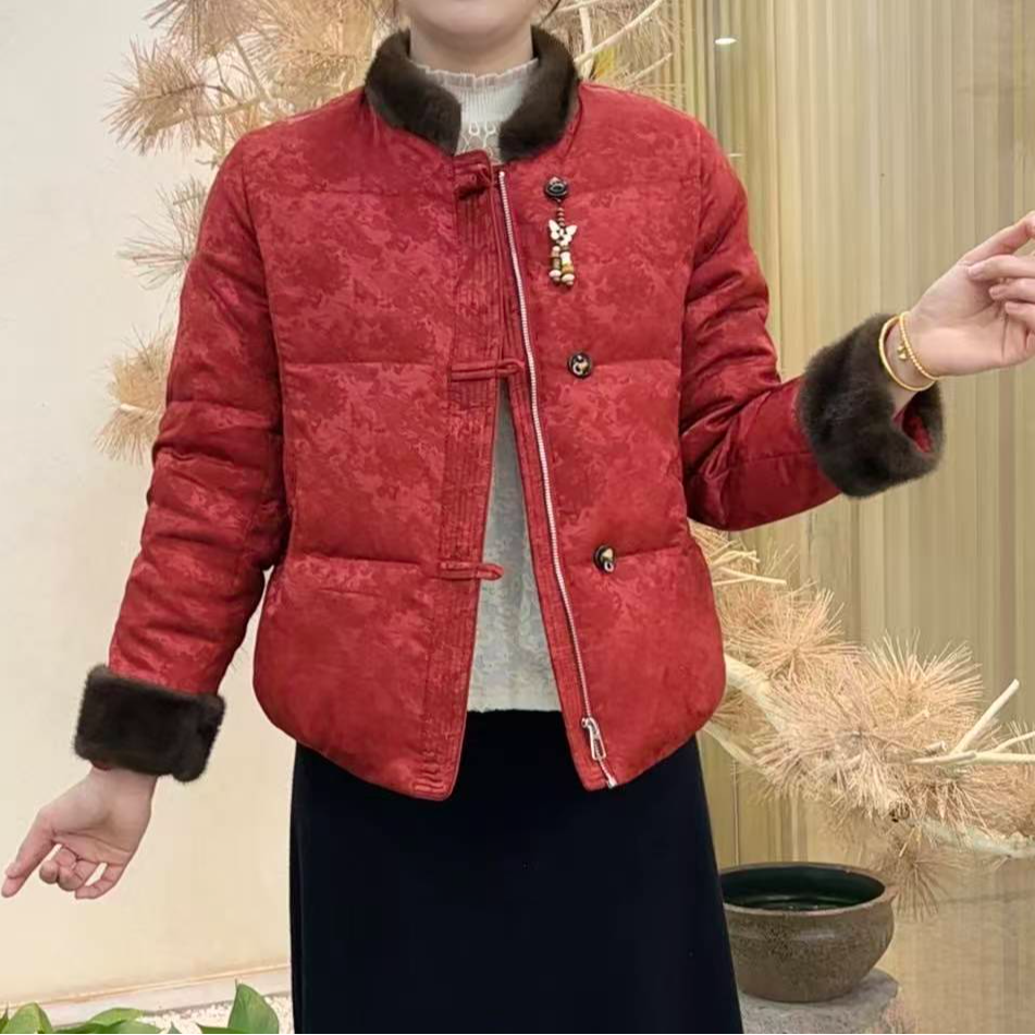 妈妈装新中式国风毛领棉袄服冬季新款2025年中年气质高贵棉服外套