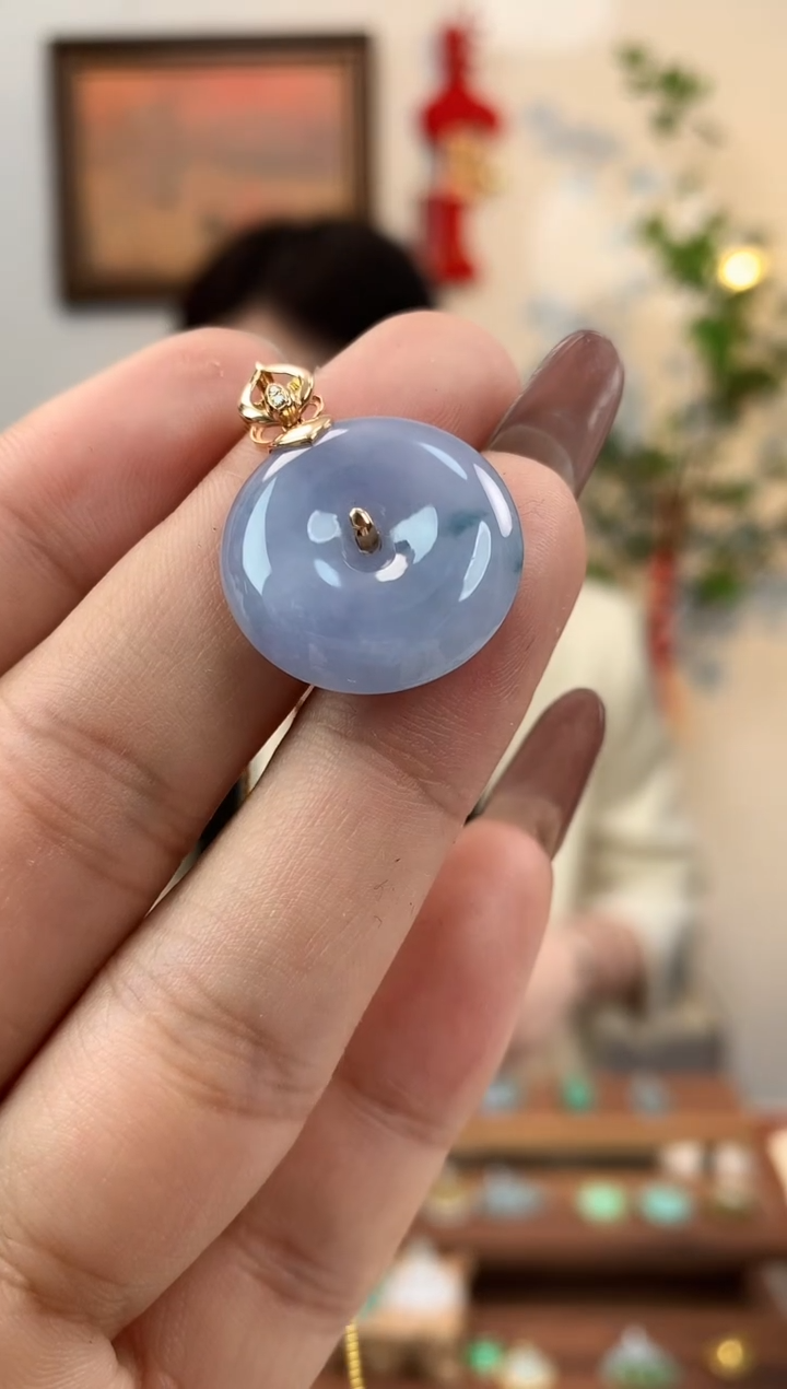 【闪购商品】翡翠吊坠(不含链)18K金镶嵌平安扣