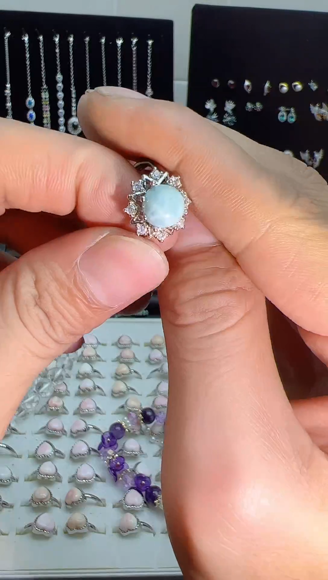 【闪购商品】针钠钙石（海纹石）戒指银S925镶嵌4123333333